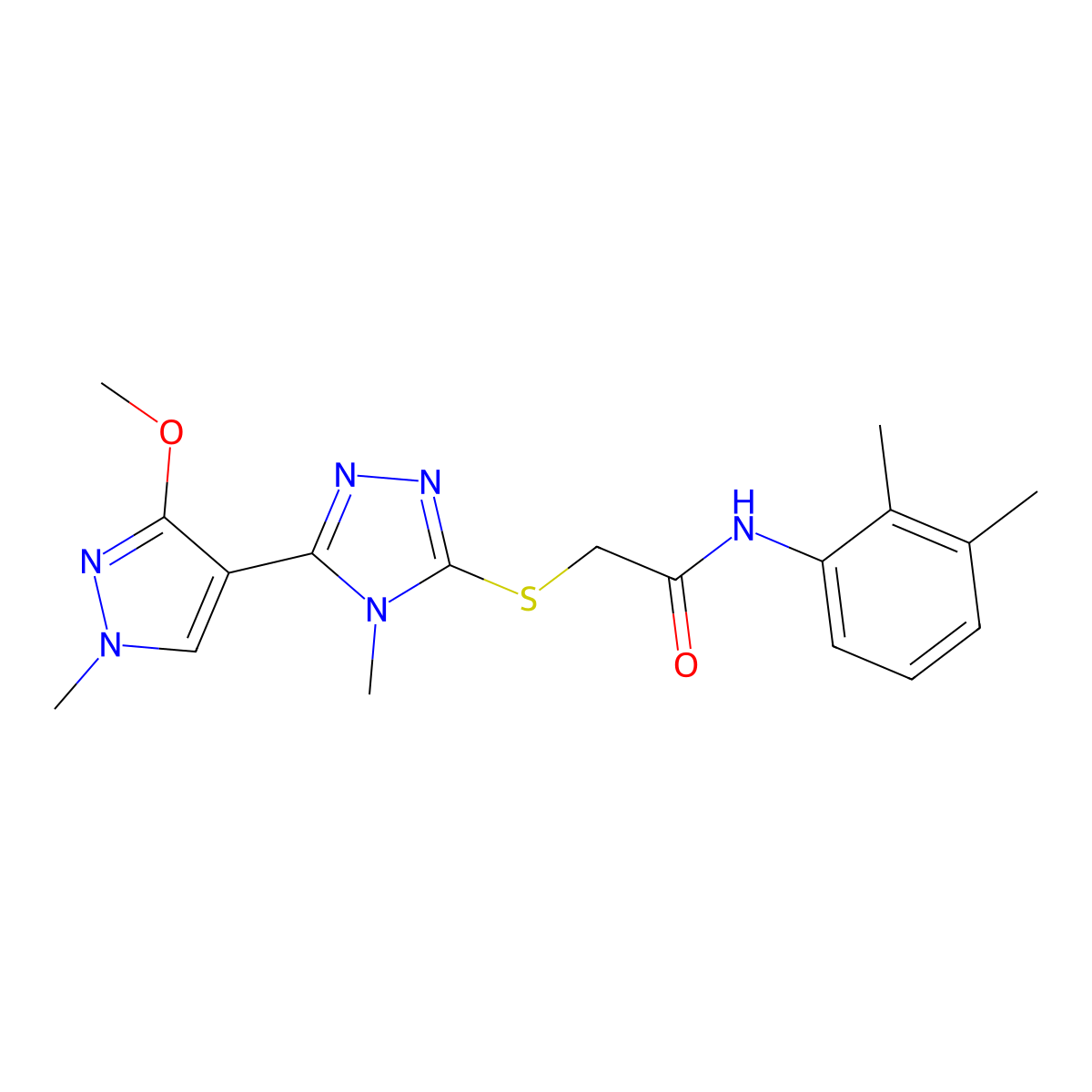 N-(2,3-dimethylphenyl)-2-((5-(3-methoxy-1-methyl-1H-pyrazol-4-yl)-4-methyl-4H-1,2,4-triazol-3-yl)thio)acetamide molecular structure, CAS 1013777-03-1
