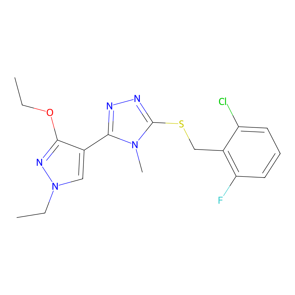 3-((2-chloro-6-fluorobenzyl)thio)-5-(3-ethoxy-1-ethyl-1H-pyrazol-4-yl)-4-methyl-4H-1,2,4-triazole molecular structure, CAS 1013778-07-8