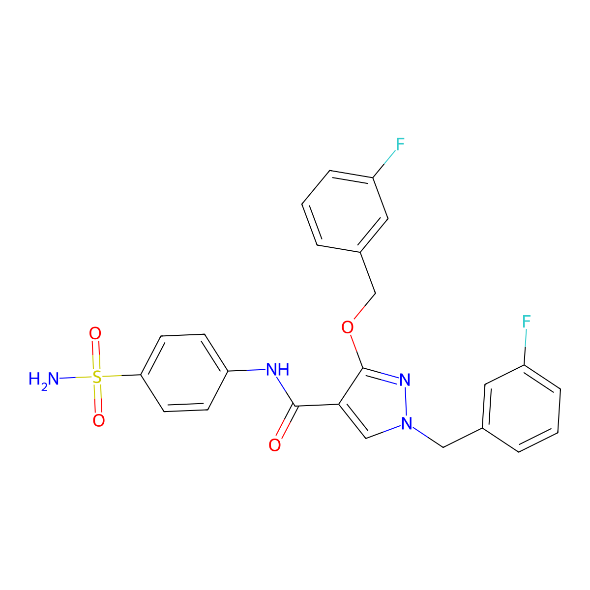 3-[(3-fluorophenyl)methoxy]-1-[(3-fluorophenyl)methyl]-N-(4-sulfamoylphenyl)-1H-pyrazole-4-carboxamide molecular structure, CAS 1013782-23-4