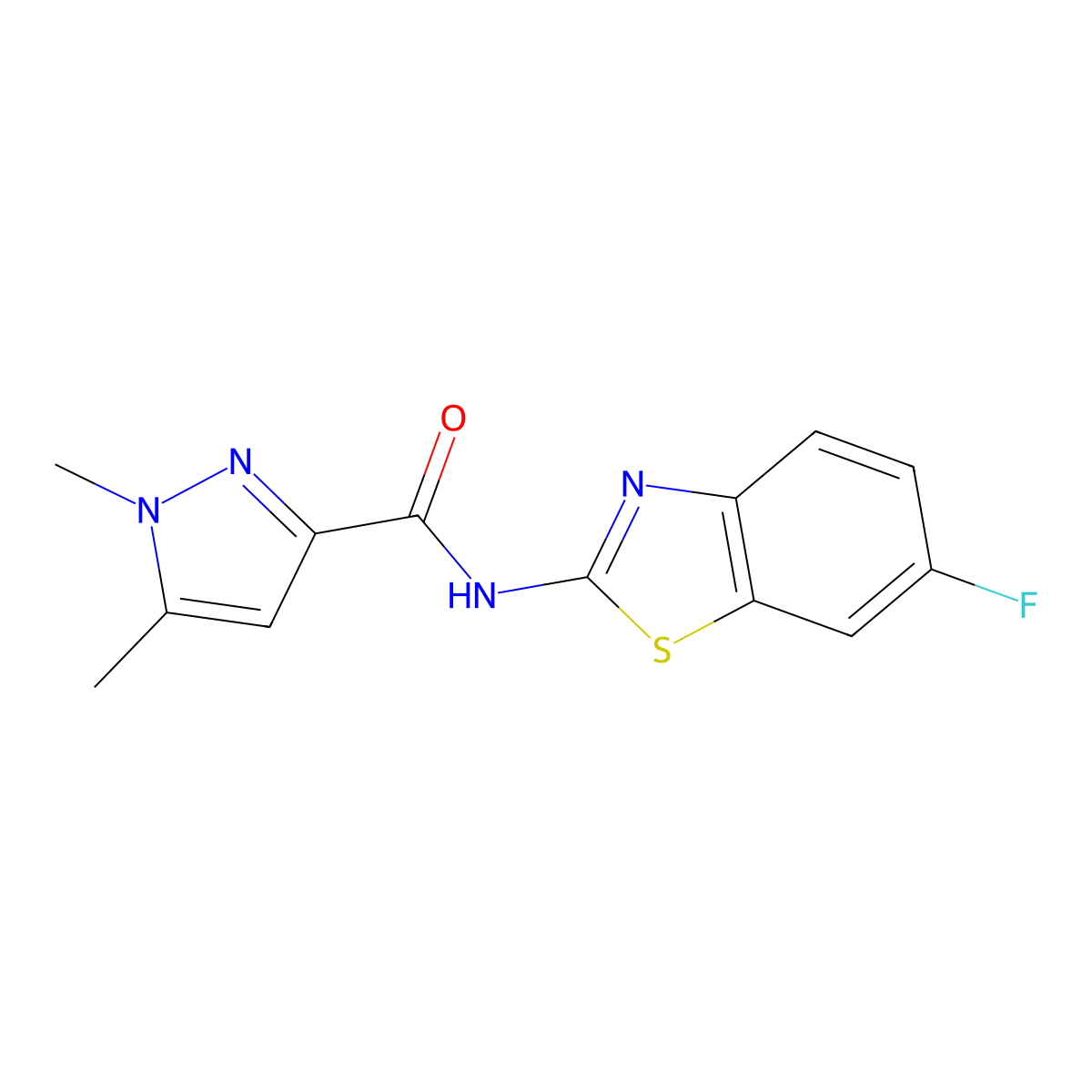 N-(6-fluoro-1,3-benzothiazol-2-yl)-1,5-dimethyl-1H-pyrazole-3-carboxamide molecular structure, CAS 1013782-32-5