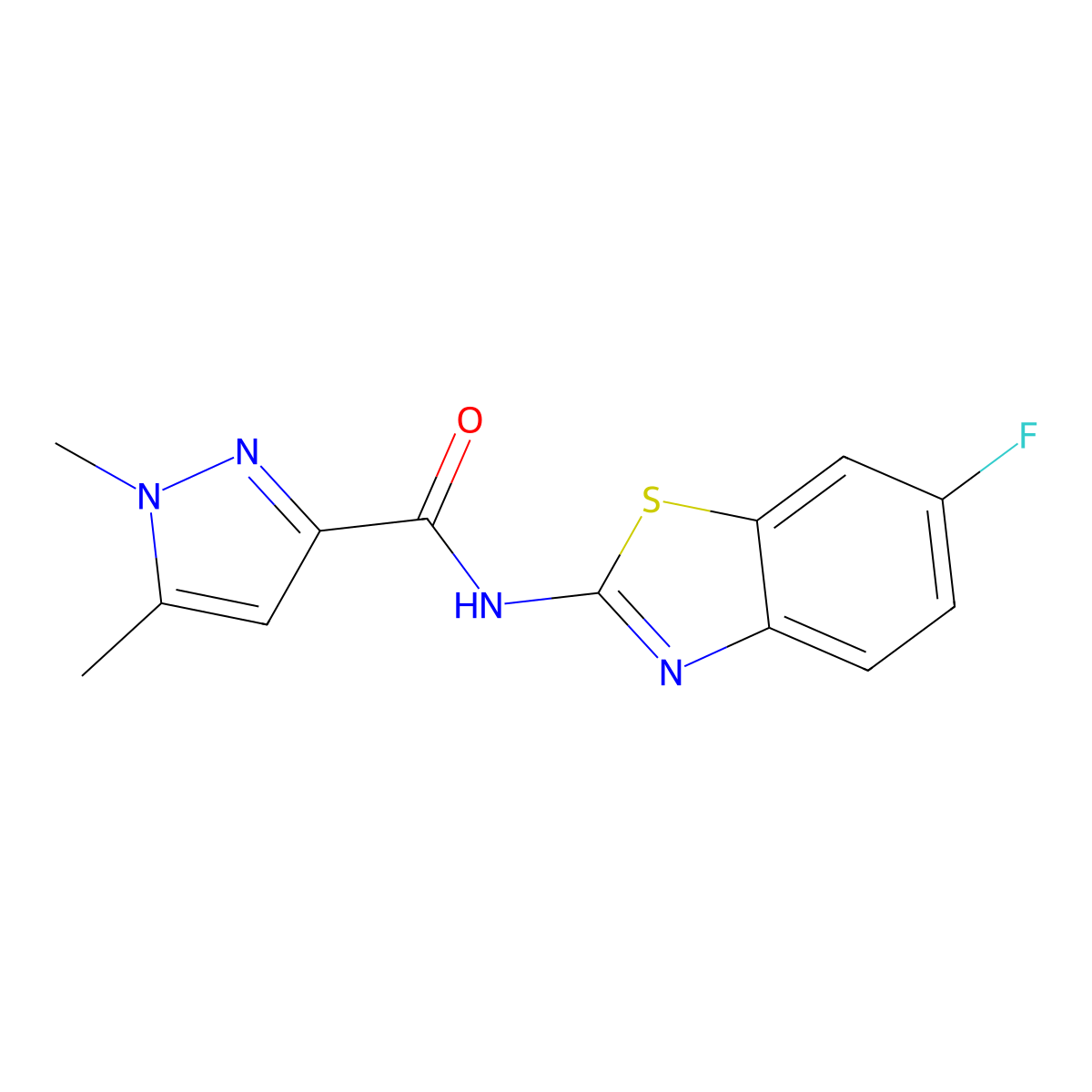 N-(6-fluoro-1,3-benzothiazol-2-yl)-1,5-dimethyl-1H-pyrazole-3-carboxamide molecular structure, CAS 1013782-32-5