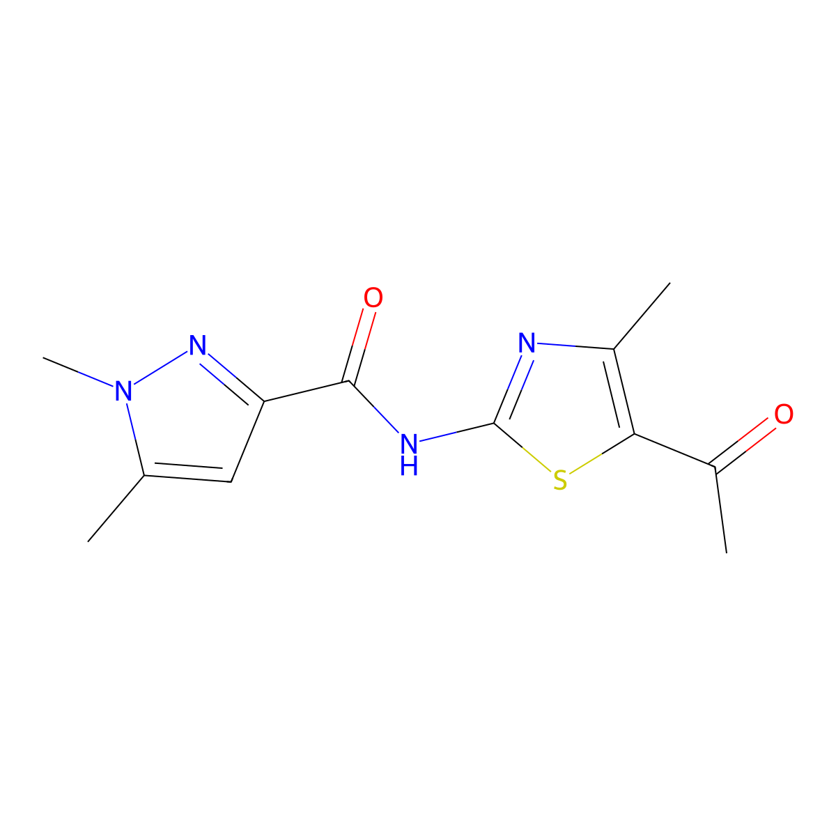 N-(5-acetyl-4-methylthiazol-2-yl)-1,5-dimethyl-1H-pyrazole-3-carboxamide molecular structure, CAS 1013782-53-0