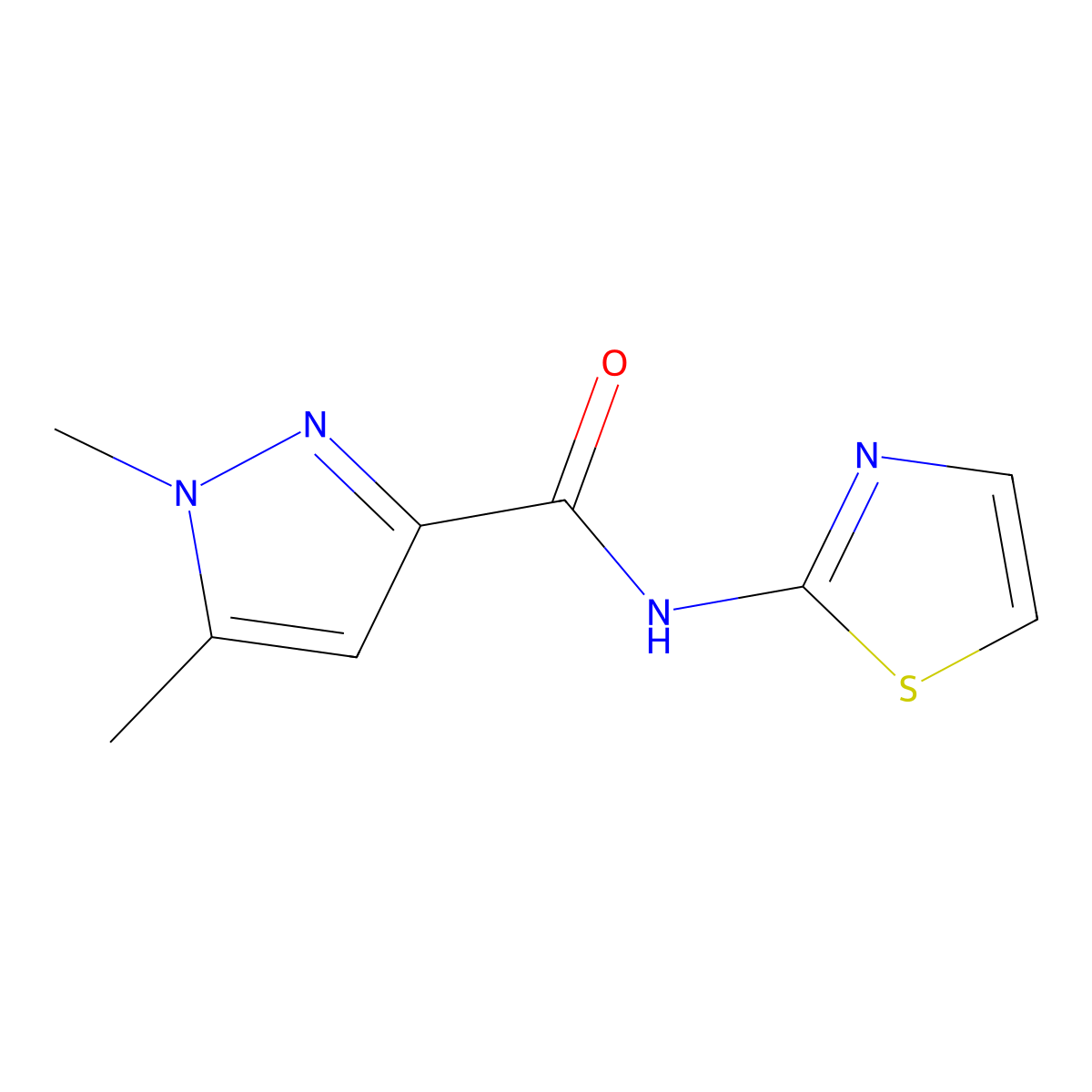 1,5-dimethyl-N-(thiazol-2-yl)-1H-pyrazole-3-carboxamide molecular structure, CAS 1013782-63-2