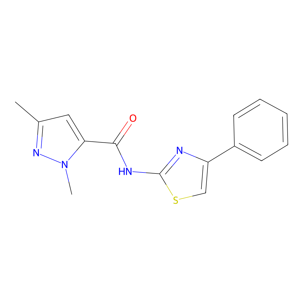 1,3-dimethyl-N-(4-phenylthiazol-2-yl)-1H-pyrazole-5-carboxamide molecular structure, CAS 1013782-70-1