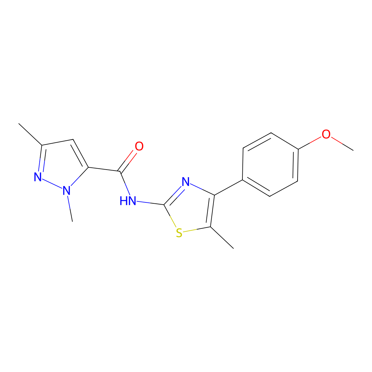 N-(4-(4-methoxyphenyl)-5-methylthiazol-2-yl)-1,3-dimethyl-1H-pyrazole-5-carboxamide molecular structure, CAS 1013782-73-4
