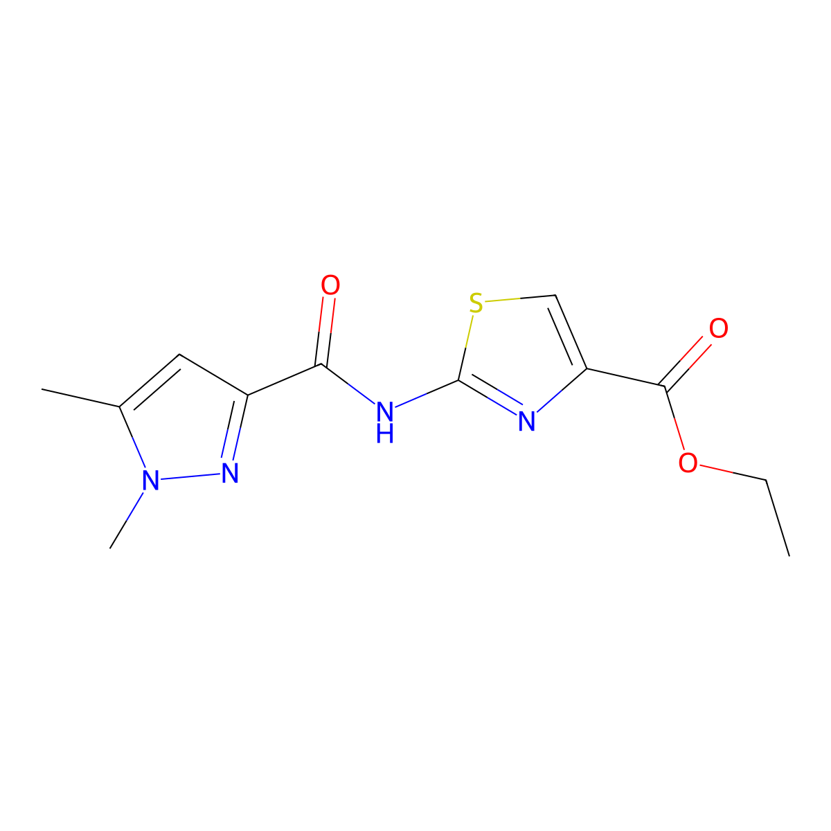 ethyl 2-(1,5-dimethyl-1H-pyrazole-3-carboxamido)thiazole-4-carboxylate molecular structure, CAS 1013782-83-6