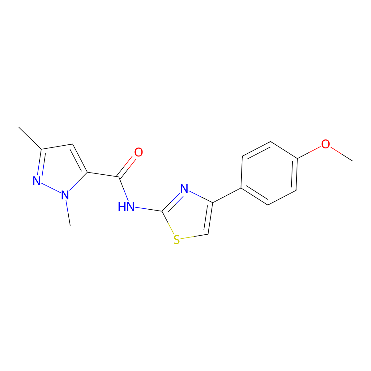 N-(4-(4-methoxyphenyl)thiazol-2-yl)-1,3-dimethyl-1H-pyrazole-5-carboxamide molecular structure, CAS 1013782-87-0