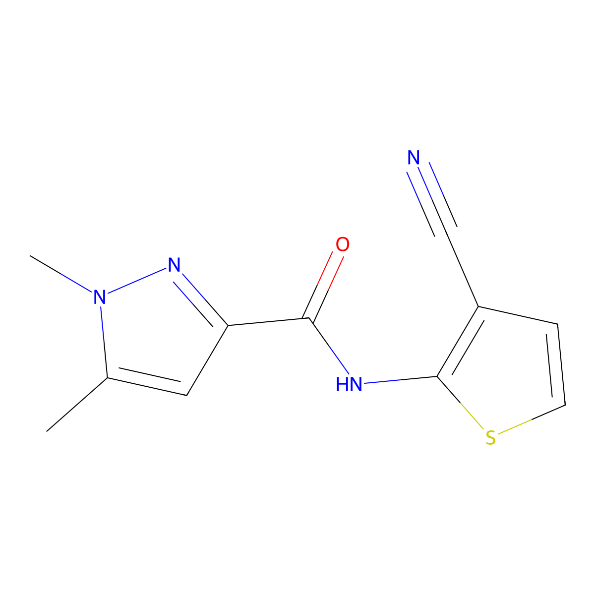 N-(3-cyanothiophen-2-yl)-1,5-dimethyl-1H-pyrazole-3-carboxamide molecular structure, CAS 1013783-21-5