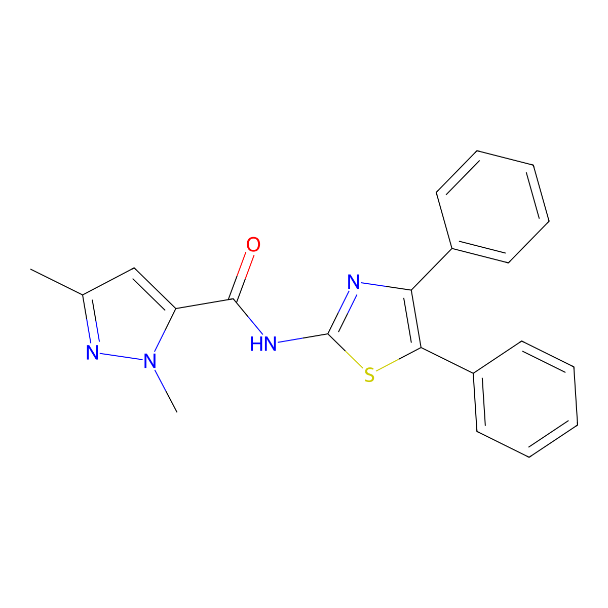 N-(4,5-diphenylthiazol-2-yl)-1,3-dimethyl-1H-pyrazole-5-carboxamide molecular structure, CAS 1013783-34-0