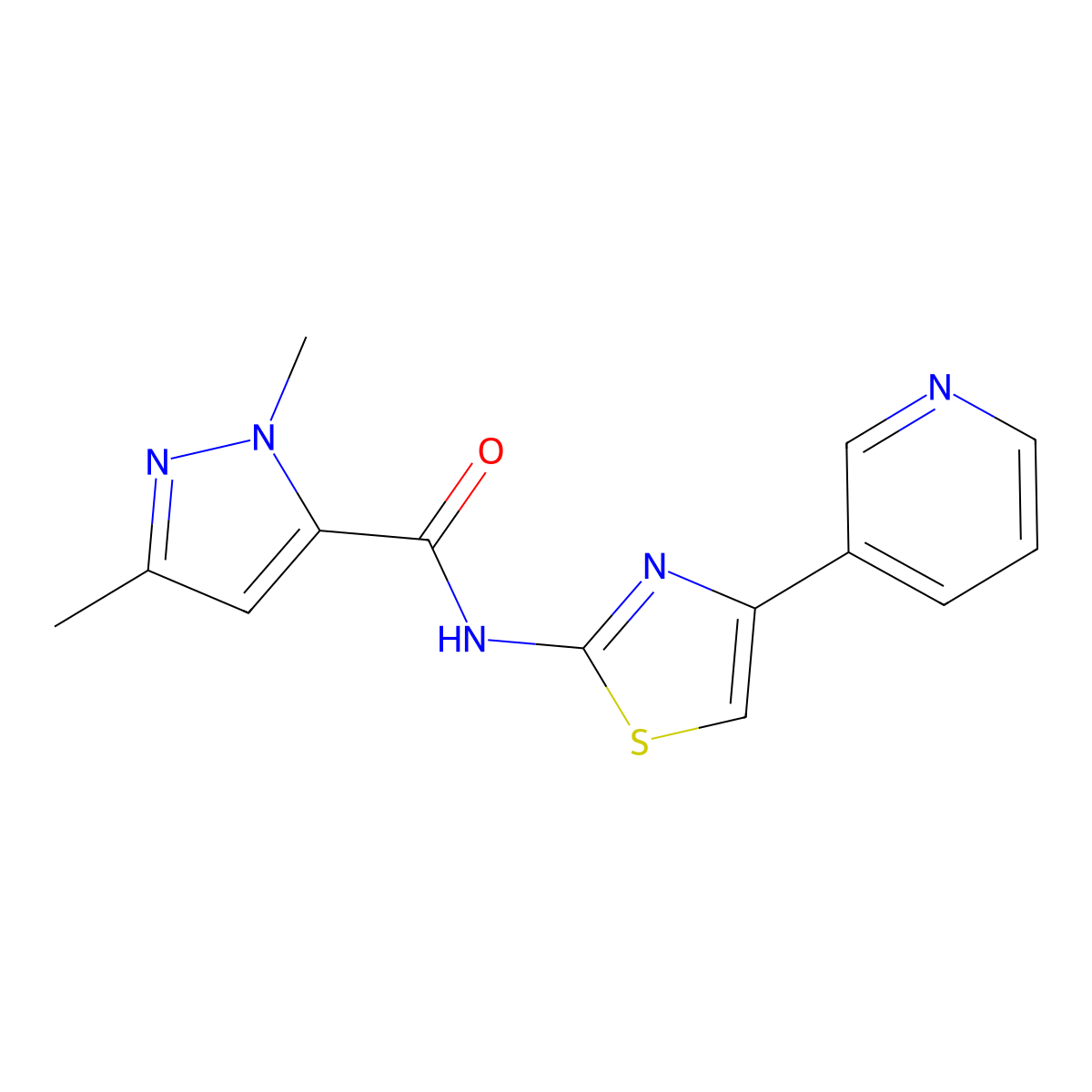 1,3-dimethyl-N-(4-(pyridin-3-yl)thiazol-2-yl)-1H-pyrazole-5-carboxamide molecular structure, CAS 1013783-58-8