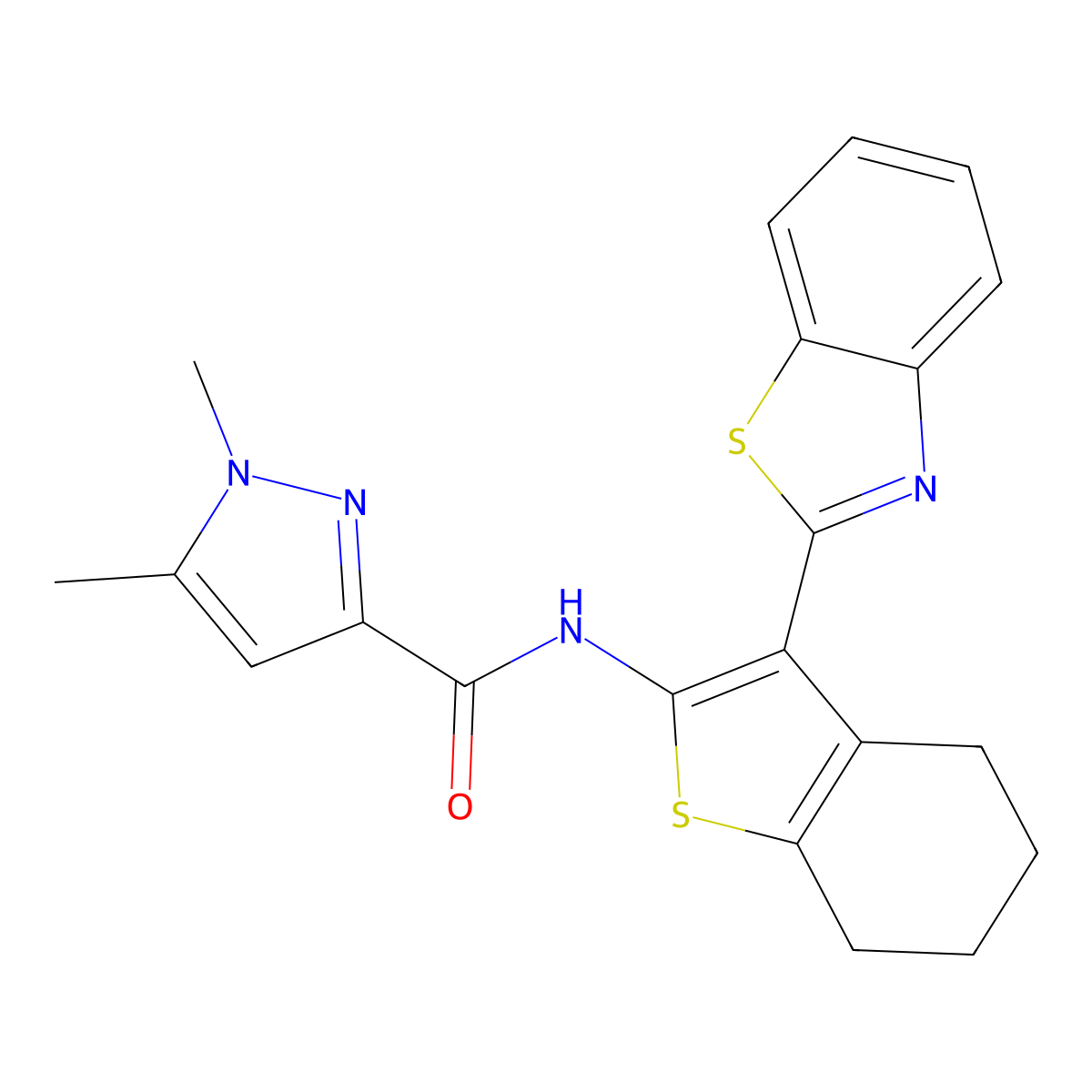 N-(3-(benzo[d]thiazol-2-yl)-4,5,6,7-tetrahydrobenzo[b]thiophen-2-yl)-1,5-dimethyl-1H-pyrazole-3-carboxamide molecular structure, CAS 1013784-05-8