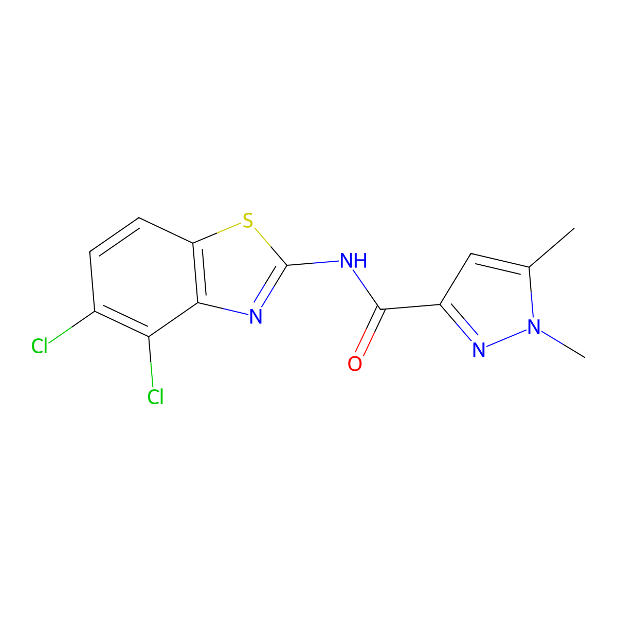 N-(4,5-dichlorobenzo[d]thiazol-2-yl)-1,5-dimethyl-1H-pyrazole-3-carboxamide molecular structure, CAS 1013784-73-0