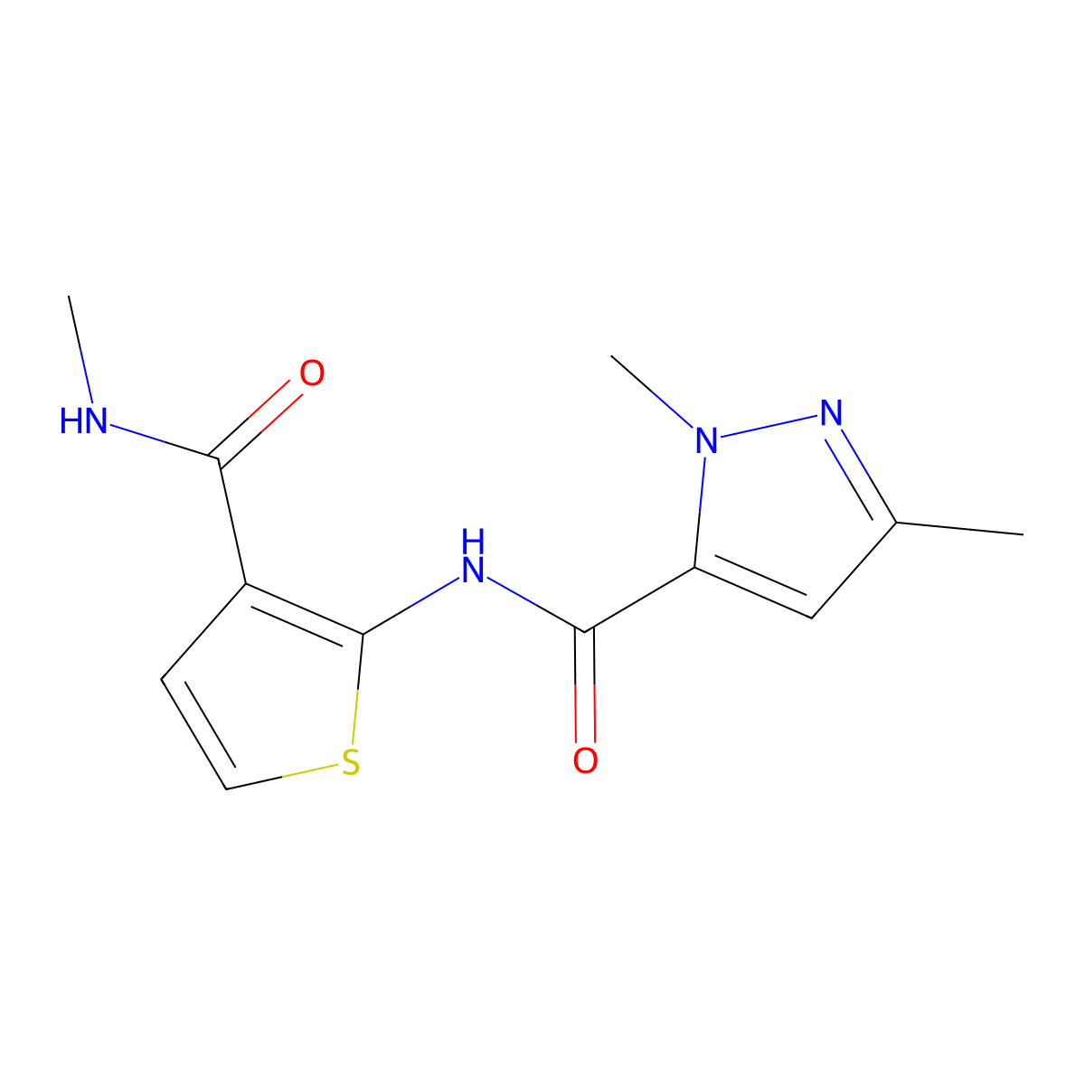 1,3-dimethyl-N-(3-(methylcarbamoyl)thiophen-2-yl)-1H-pyrazole-5-carboxamide molecular structure, CAS 1013785-26-6