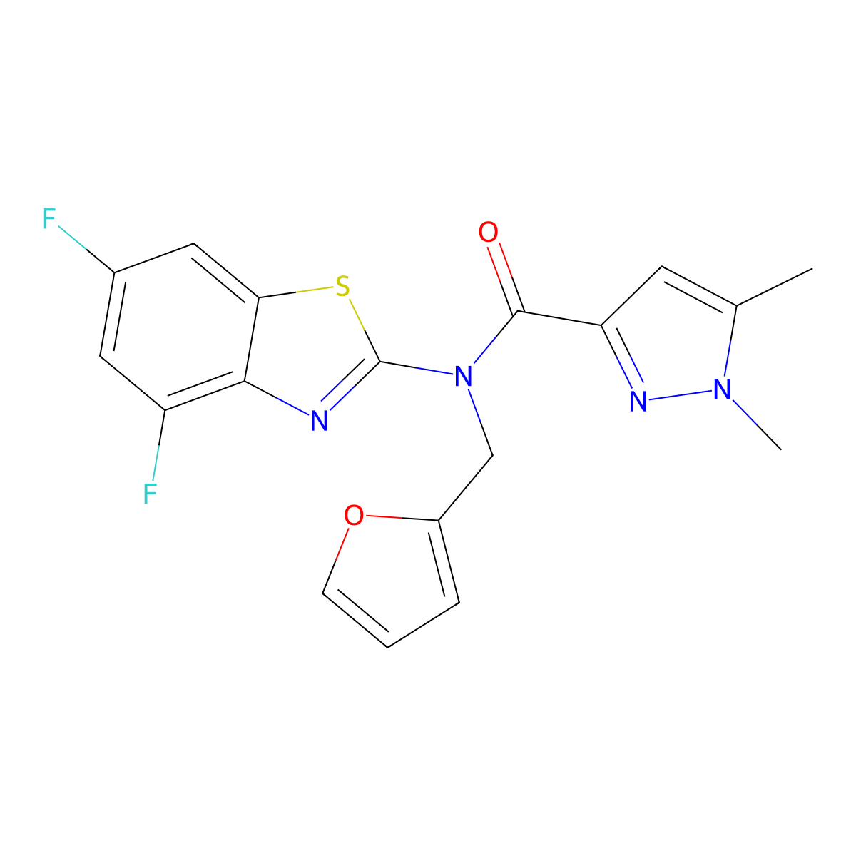 N-(4,6-difluorobenzo[d]thiazol-2-yl)-N-(furan-2-ylmethyl)-1,5-dimethyl-1H-pyrazole-3-carboxamide molecular structure, CAS 1013785-31-3