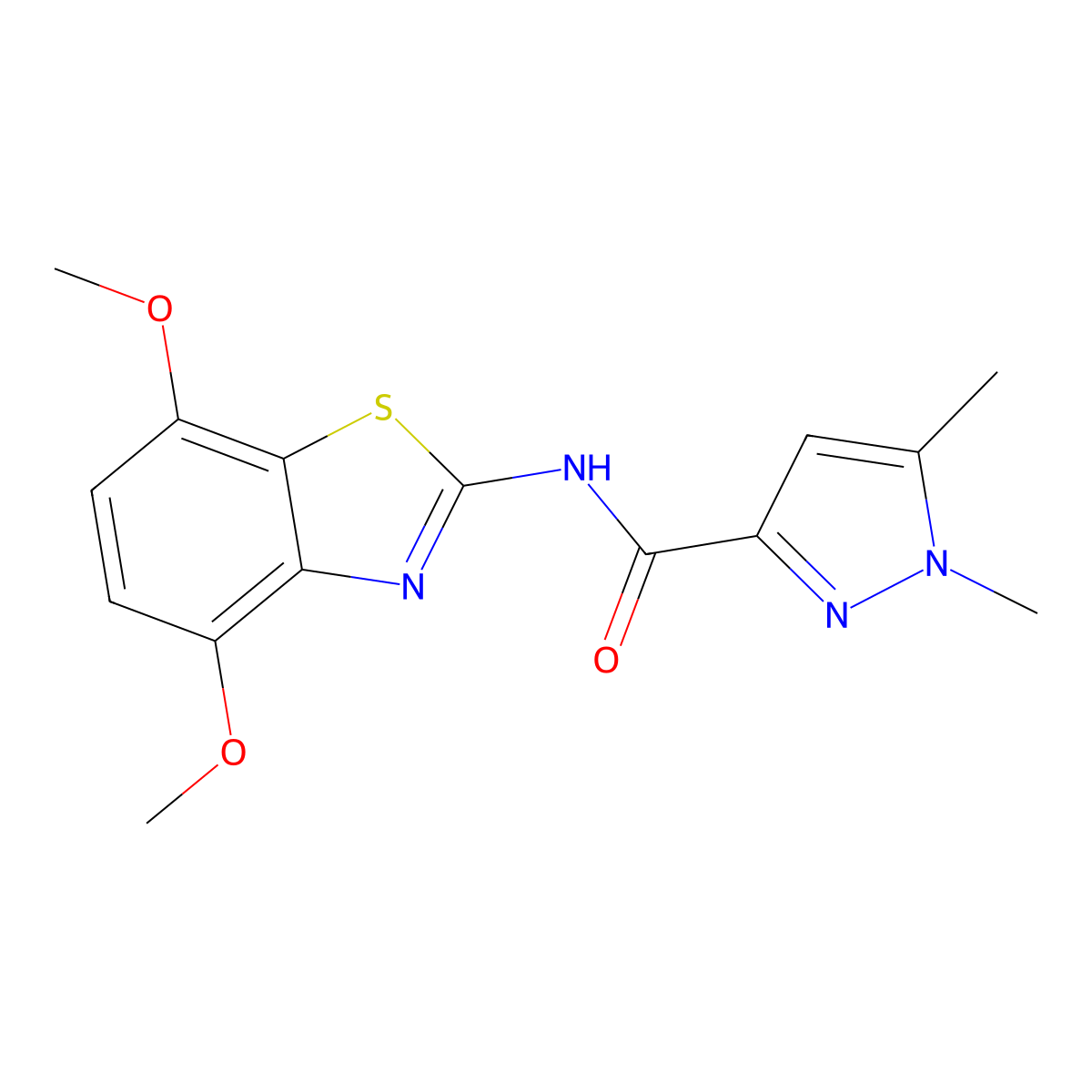 N-(4,7-dimethoxybenzo[d]thiazol-2-yl)-1,5-dimethyl-1H-pyrazole-3-carboxamide molecular structure, CAS 1013785-46-0