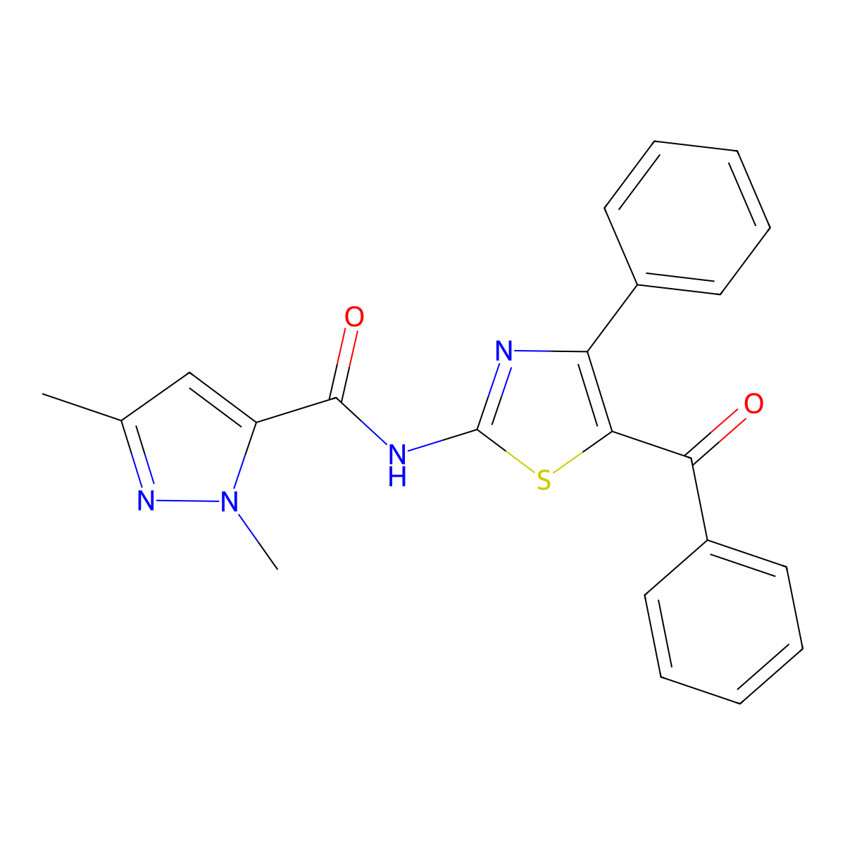 N-(5-benzoyl-4-phenylthiazol-2-yl)-1,3-dimethyl-1H-pyrazole-5-carboxamide molecular structure, CAS 1013785-57-3