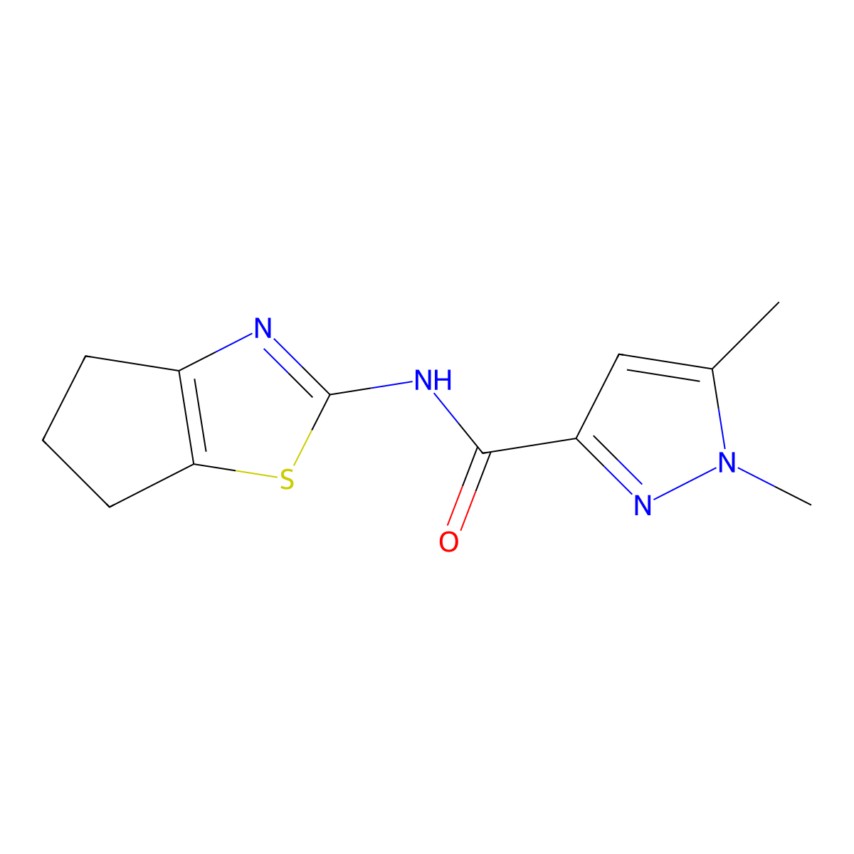 N-(5,6-dihydro-4H-cyclopenta[d]thiazol-2-yl)-1,5-dimethyl-1H-pyrazole-3-carboxamide molecular structure, CAS 1013785-61-9