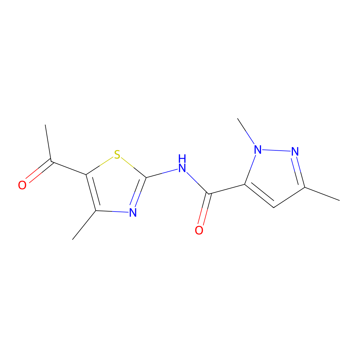 N-(5-acetyl-4-methylthiazol-2-yl)-1,3-dimethyl-1H-pyrazole-5-carboxamide molecular structure, CAS 1013785-86-8