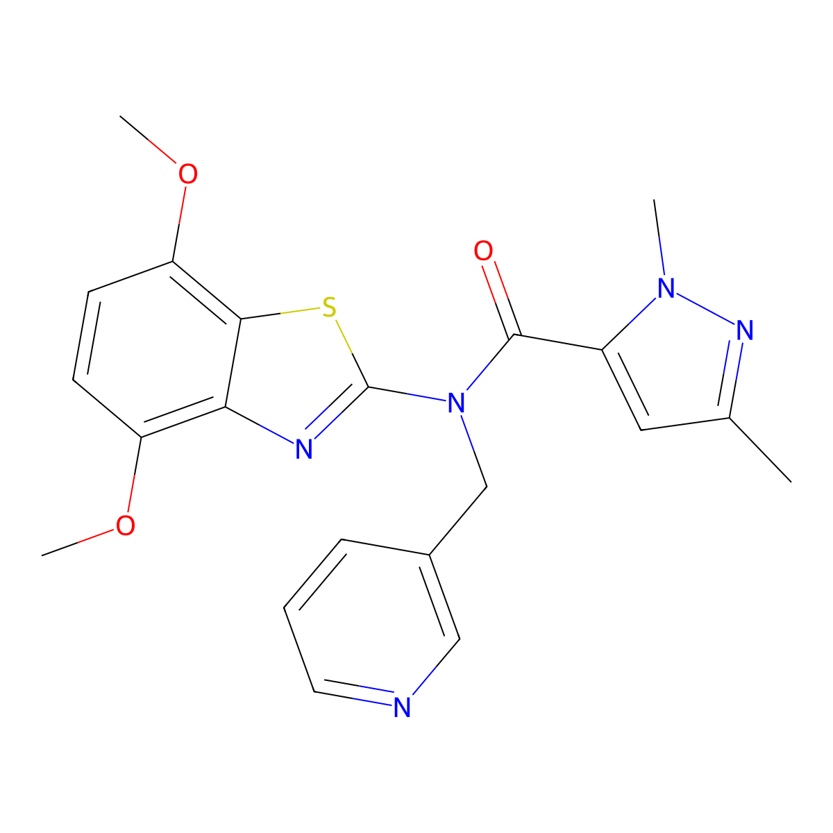 N-(4,7-dimethoxybenzo[d]thiazol-2-yl)-1,3-dimethyl-N-(pyridin-3-ylmethyl)-1H-pyrazole-5-carboxamide molecular structure, CAS 1013785-93-7