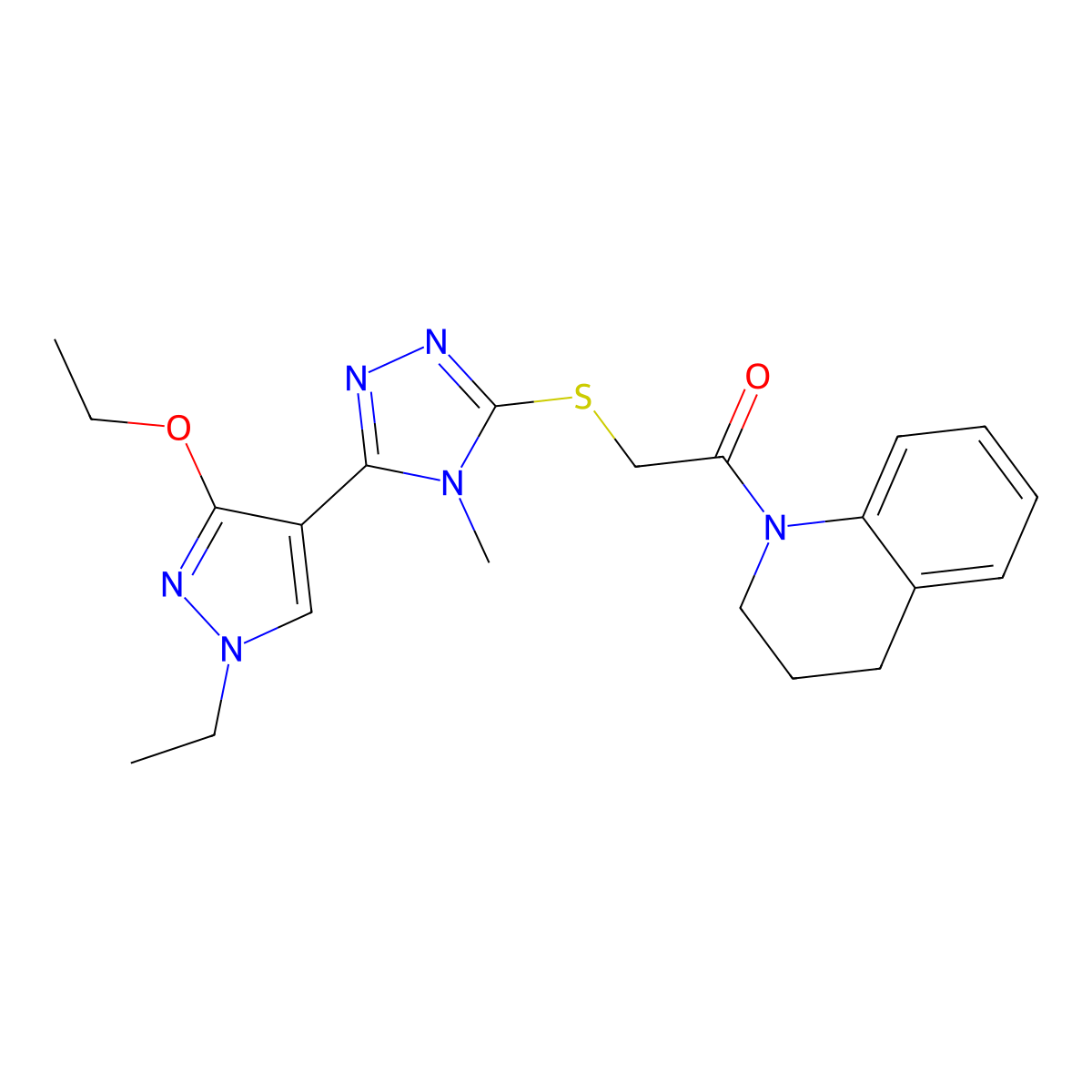1-(3,4-dihydroquinolin-1(2H)-yl)-2-((5-(3-ethoxy-1-ethyl-1H-pyrazol-4-yl)-4-methyl-4H-1,2,4-triazol-3-yl)thio)ethanone molecular structure, CAS 1013786-75-8
