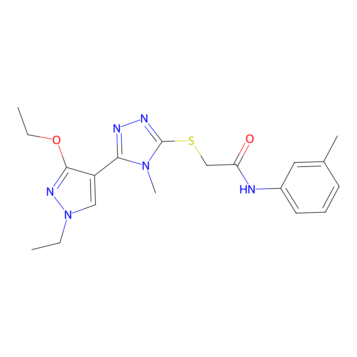 2-((5-(3-ethoxy-1-ethyl-1H-pyrazol-4-yl)-4-methyl-4H-1,2,4-triazol-3-yl)thio)-N-(m-tolyl)acetamide molecular structure, CAS 1013787-15-9