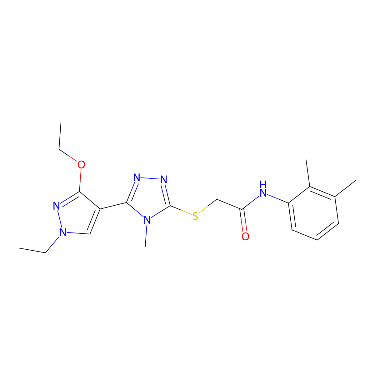 N-(2,3-dimethylphenyl)-2-((5-(3-ethoxy-1-ethyl-1H-pyrazol-4-yl)-4-methyl-4H-1,2,4-triazol-3-yl)thio)acetamide molecular structure, CAS 1013787-26-2