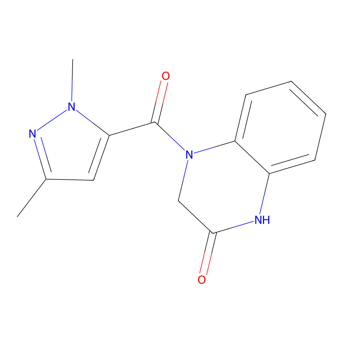 4-(1,3-dimethyl-1H-pyrazole-5-carbonyl)-3,4-dihydroquinoxalin-2(1H)-one molecular structure, CAS 1013788-21-0