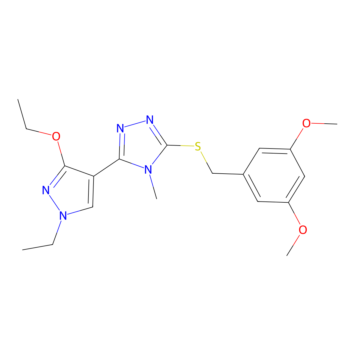 3-{[(3,5-dimethoxyphenyl)methyl]sulfanyl}-5-(3-ethoxy-1-ethyl-1H-pyrazol-4-yl)-4-methyl-4H-1,2,4-triazole molecular structure, CAS 1013788-64-1