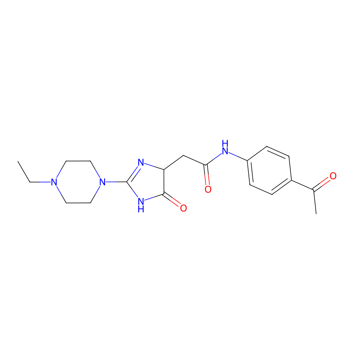 N-(4-acetylphenyl)-2-[2-(4-ethylpiperazin-1-yl)-4-oxo-4,5-dihydro-1H-imidazol-5-yl]acetamide molecular structure, CAS 1013793-98-0