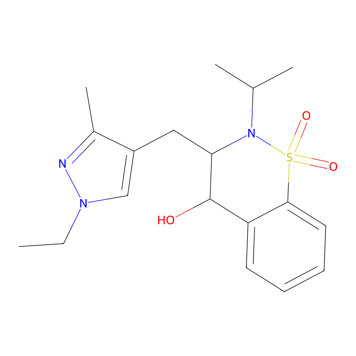 3-[(1-ethyl-3-methyl-1H-pyrazol-4-yl)methyl]-2-(propan-2-yl)-3,4-dihydro-2H-1,2-benzothiazin-4-ol 1,1-dioxide molecular structure, CAS 1013794-48-3