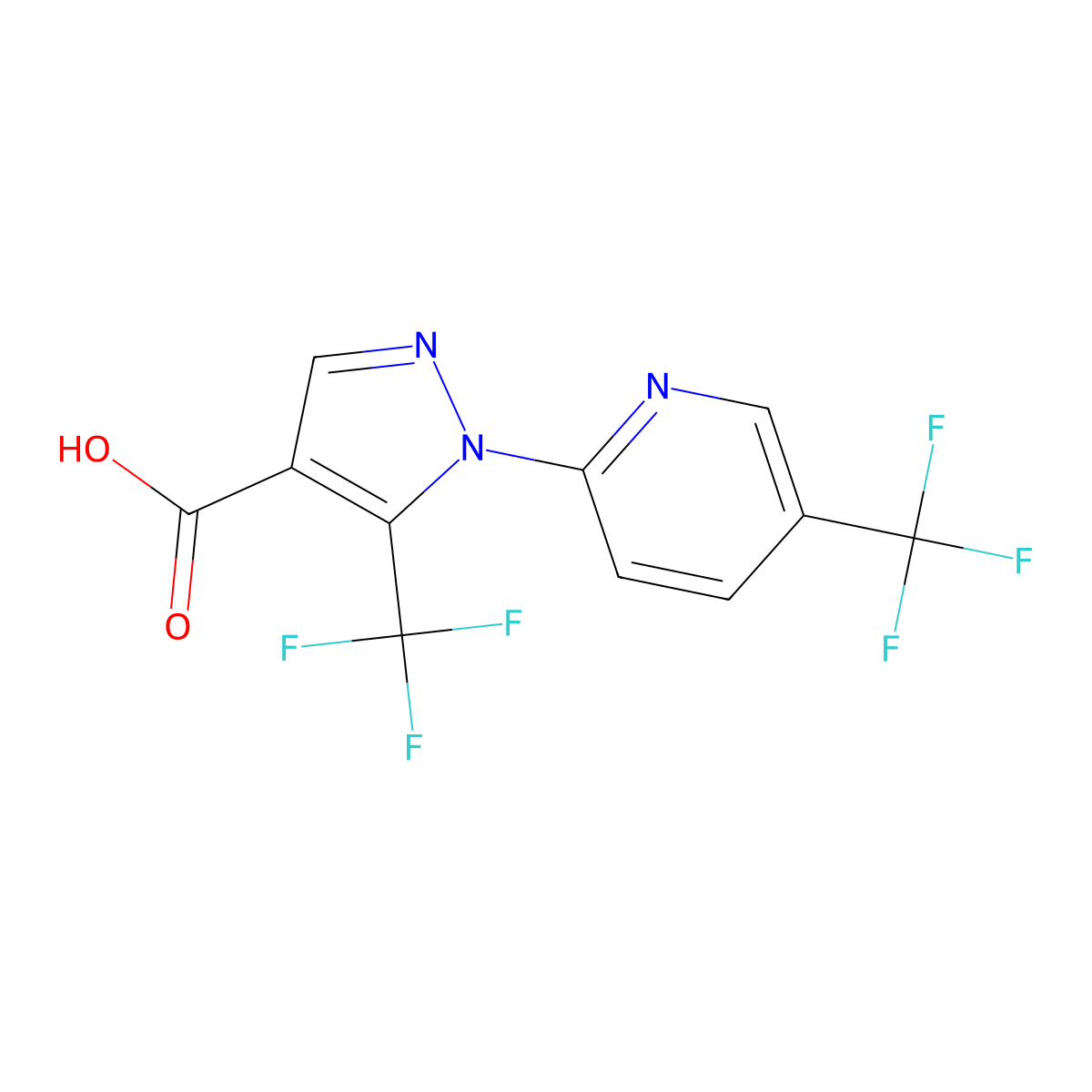 5-(trifluoromethyl)-1-[5-(trifluoromethyl)pyridin-2-yl]-1H-pyrazole-4-carboxylic acid molecular structure, CAS 1013794-64-3