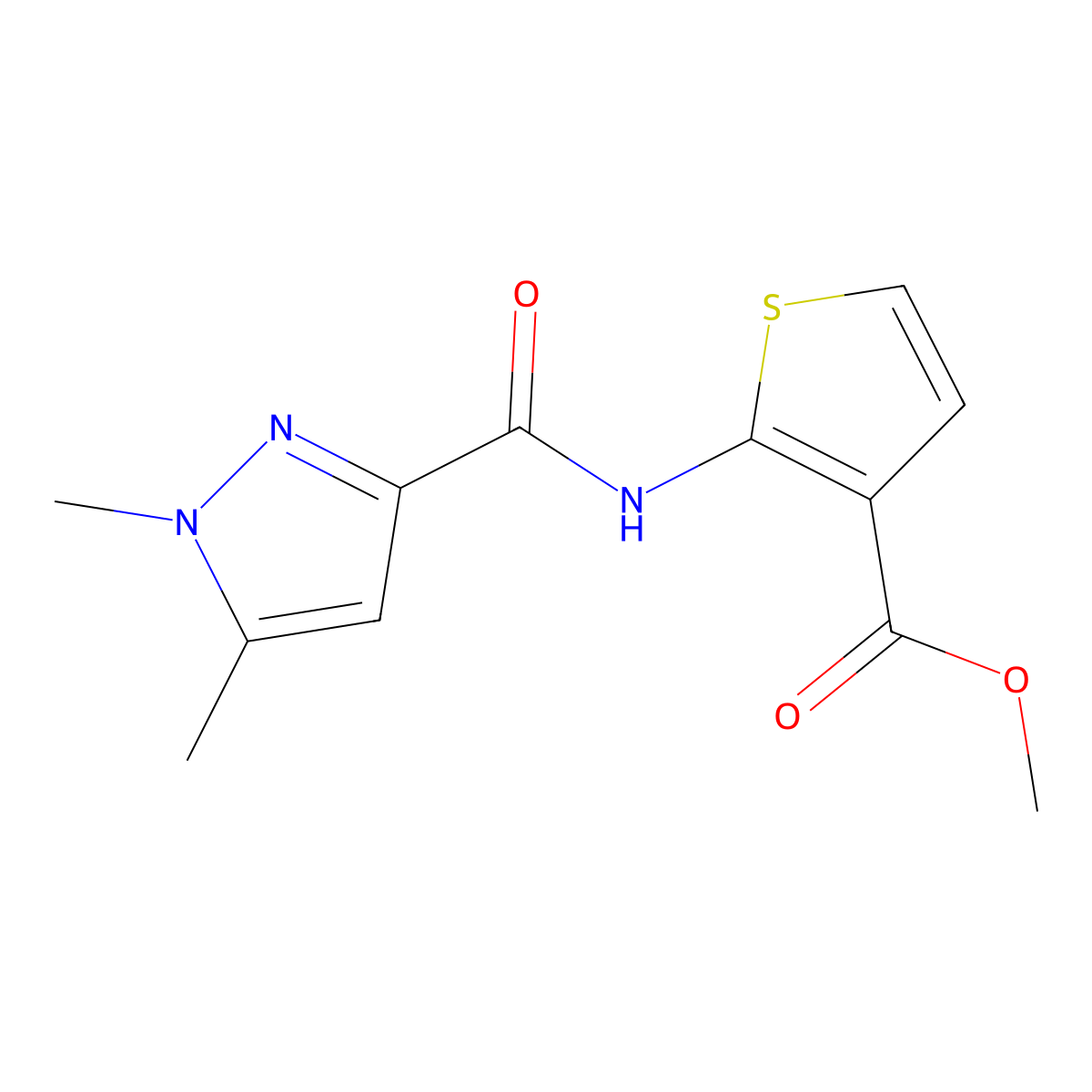 methyl 2-(1,5-dimethyl-1H-pyrazole-3-carboxamido)thiophene-3-carboxylate molecular structure, CAS 1013794-88-1