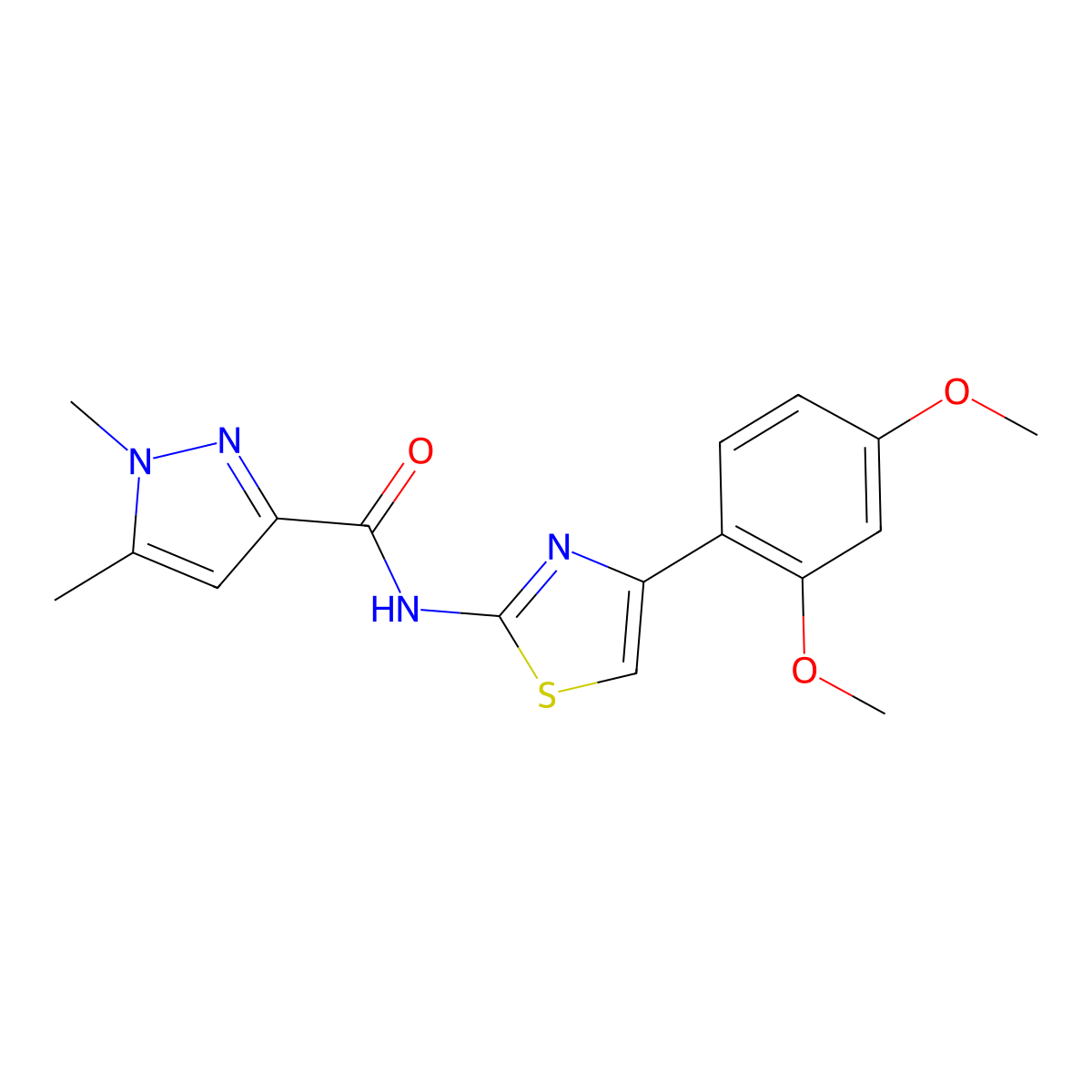 N-(4-(2,4-dimethoxyphenyl)thiazol-2-yl)-1,5-dimethyl-1H-pyrazole-3-carboxamide molecular structure, CAS 1013795-17-9