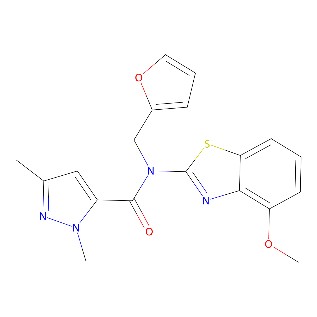 N-(furan-2-ylmethyl)-N-(4-methoxybenzo[d]thiazol-2-yl)-1,3-dimethyl-1H-pyrazole-5-carboxamide molecular structure, CAS 1013795-48-6