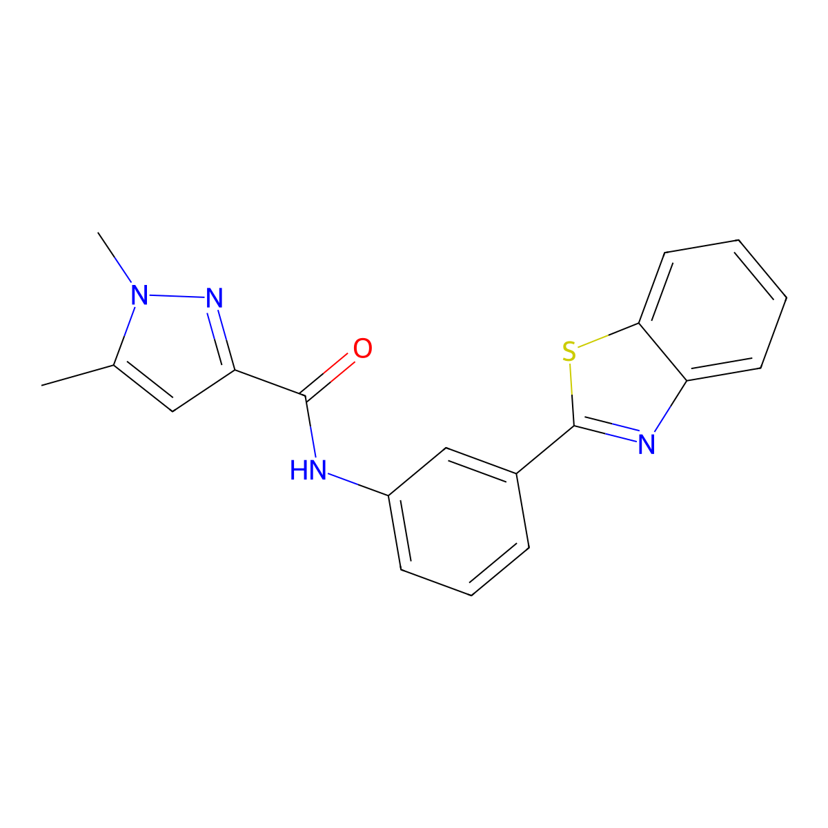 N-(3-(benzo[d]thiazol-2-yl)phenyl)-1,5-dimethyl-1H-pyrazole-3-carboxamide molecular structure, CAS 1013795-52-2