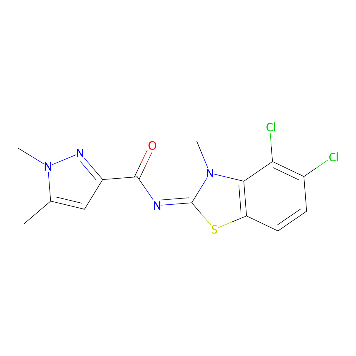 (Z)-N-(4,5-dichloro-3-methylbenzo[d]thiazol-2(3H)-ylidene)-1,5-dimethyl-1H-pyrazole-3-carboxamide molecular structure, CAS 1013795-58-8