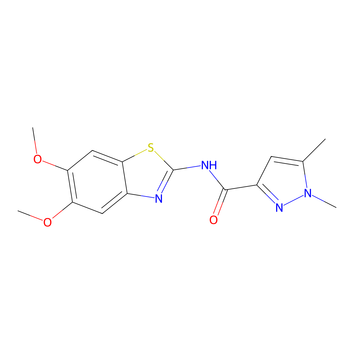 N-(5,6-dimethoxybenzo[d]thiazol-2-yl)-1,5-dimethyl-1H-pyrazole-3-carboxamide molecular structure, CAS 1013795-64-6