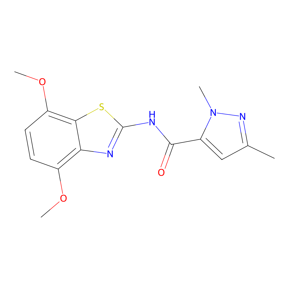 N-(4,7-dimethoxybenzo[d]thiazol-2-yl)-1,3-dimethyl-1H-pyrazole-5-carboxamide molecular structure, CAS 1013795-81-7
