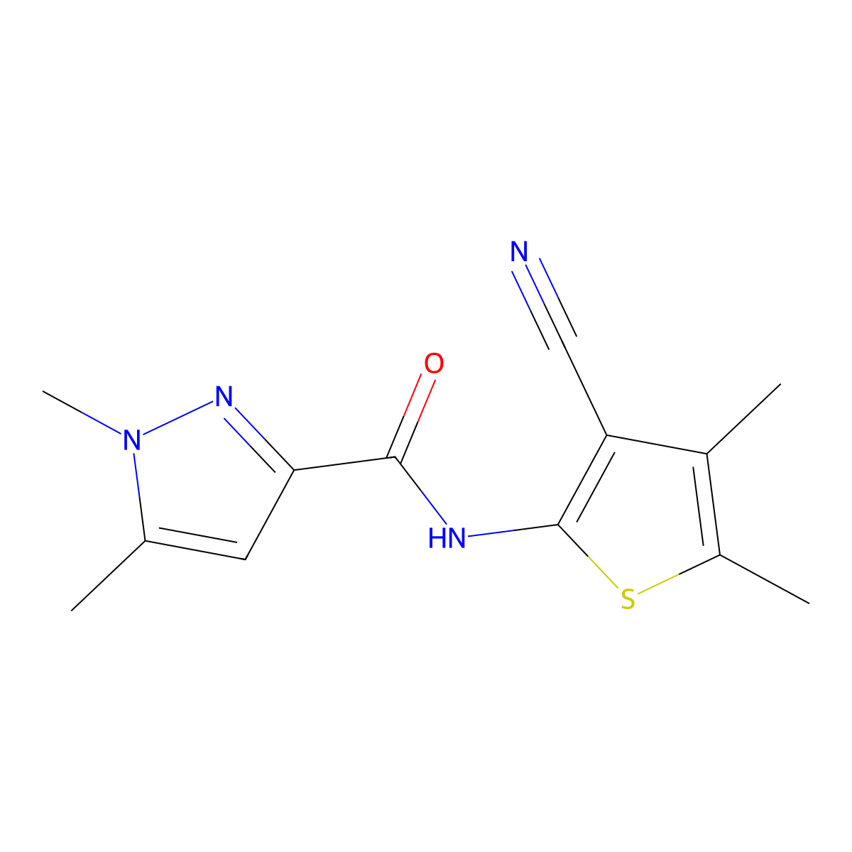 N-(3-cyano-4,5-dimethylthiophen-2-yl)-1,5-dimethyl-1H-pyrazole-3-carboxamide molecular structure, CAS 1013795-83-9