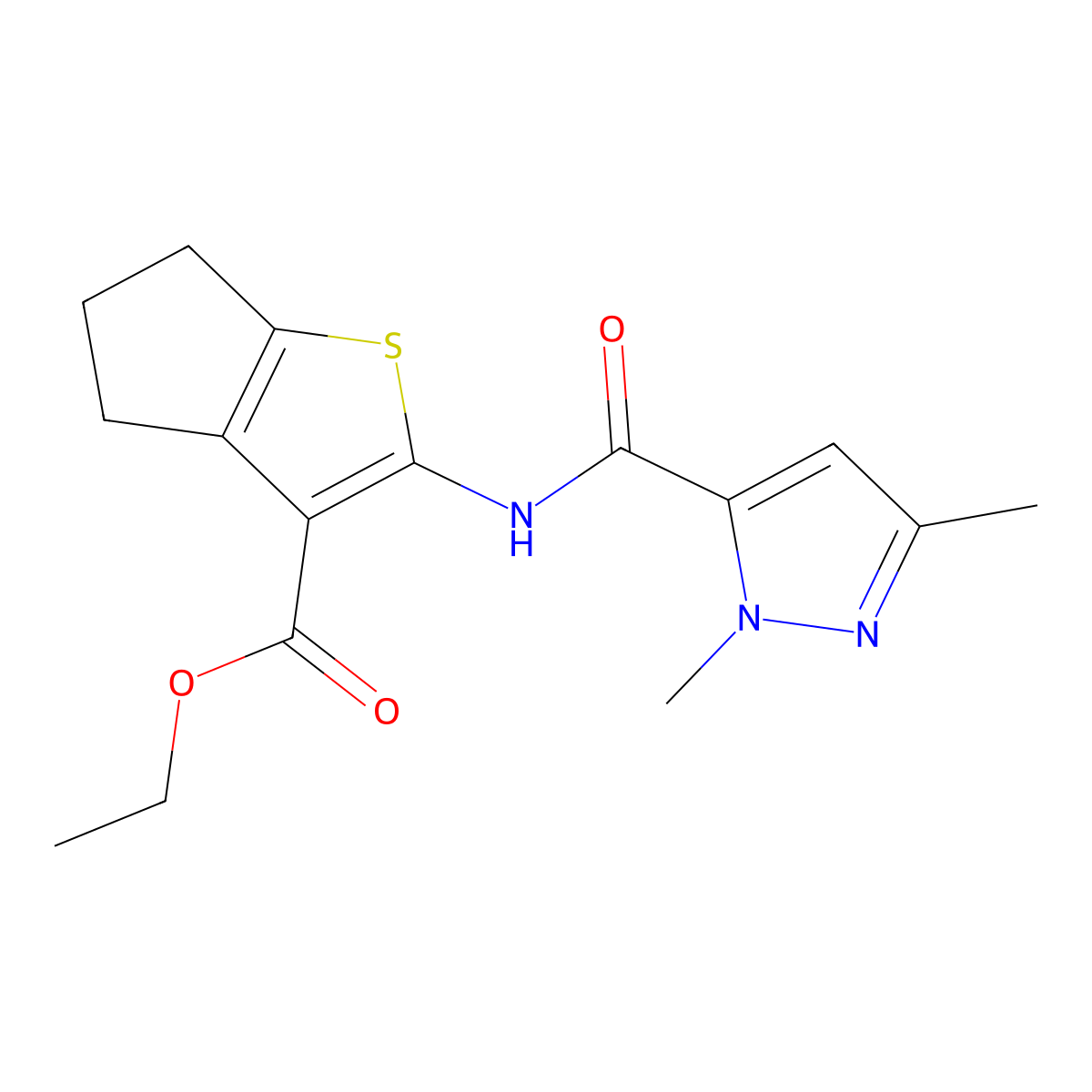 ethyl 2-(1,3-dimethyl-1H-pyrazole-5-carboxamido)-5,6-dihydro-4H-cyclopenta[b]thiophene-3-carboxylate molecular structure, CAS 1013795-84-0