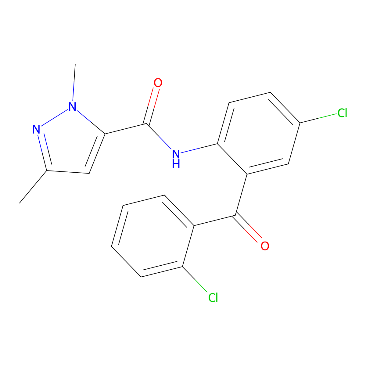 N-(4-chloro-2-(2-chlorobenzoyl)phenyl)-1,3-dimethyl-1H-pyrazole-5-carboxamide molecular structure, CAS 1013796-28-5