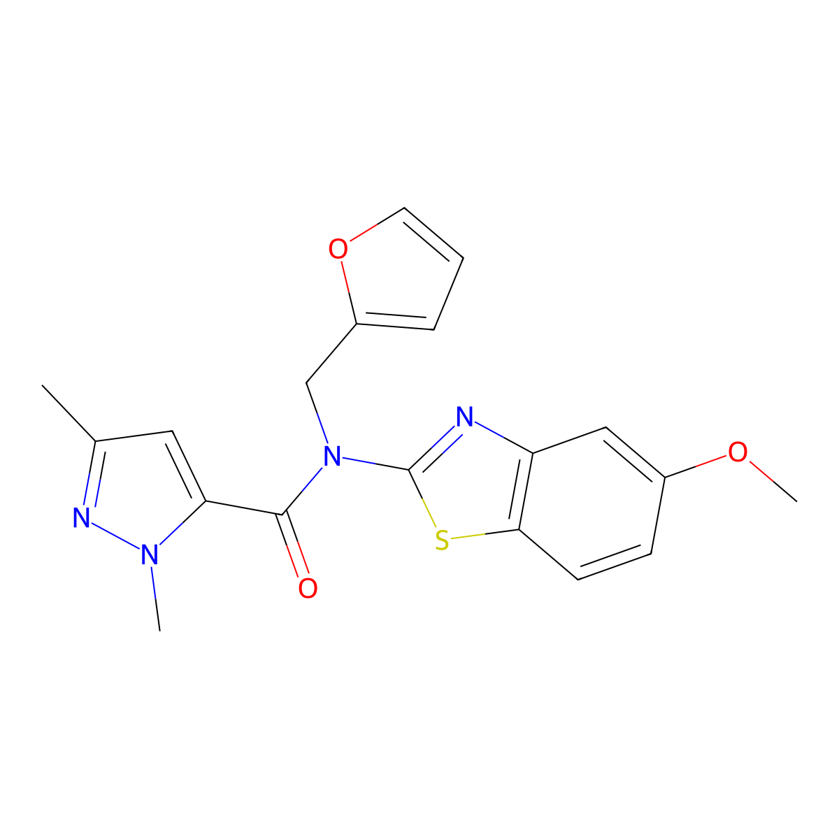 N-(furan-2-ylmethyl)-N-(5-methoxybenzo[d]thiazol-2-yl)-1,3-dimethyl-1H-pyrazole-5-carboxamide molecular structure, CAS 1013796-41-2