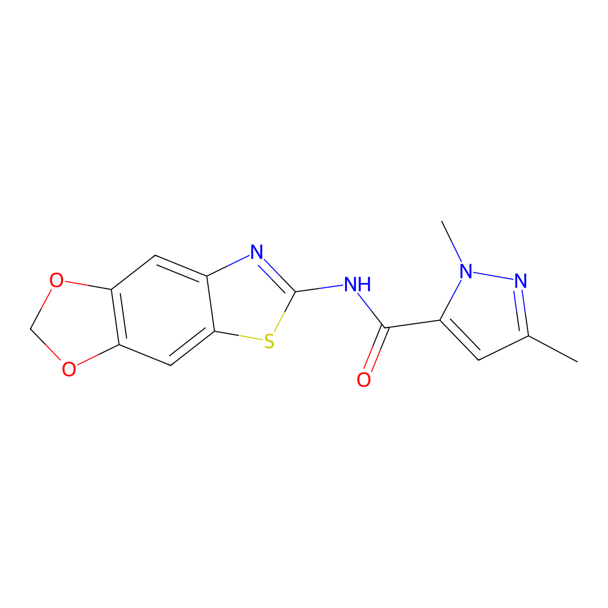 N-([1,3]dioxolo[4',5':4,5]benzo[1,2-d]thiazol-6-yl)-1,3-dimethyl-1H-pyrazole-5-carboxamide molecular structure, CAS 1013796-55-8