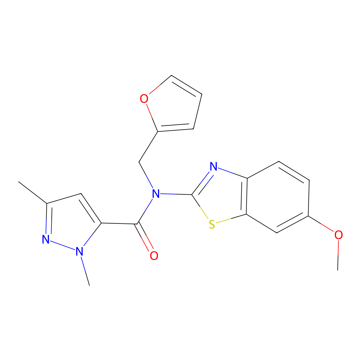 N-(furan-2-ylmethyl)-N-(6-methoxybenzo[d]thiazol-2-yl)-1,3-dimethyl-1H-pyrazole-5-carboxamide molecular structure, CAS 1013796-95-6