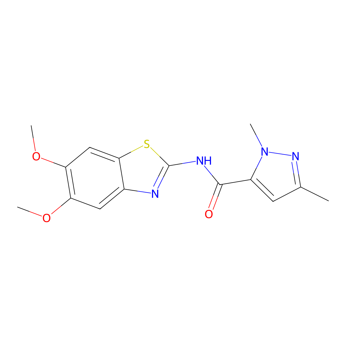 N-(5,6-dimethoxybenzo[d]thiazol-2-yl)-1,3-dimethyl-1H-pyrazole-5-carboxamide molecular structure, CAS 1013797-20-0