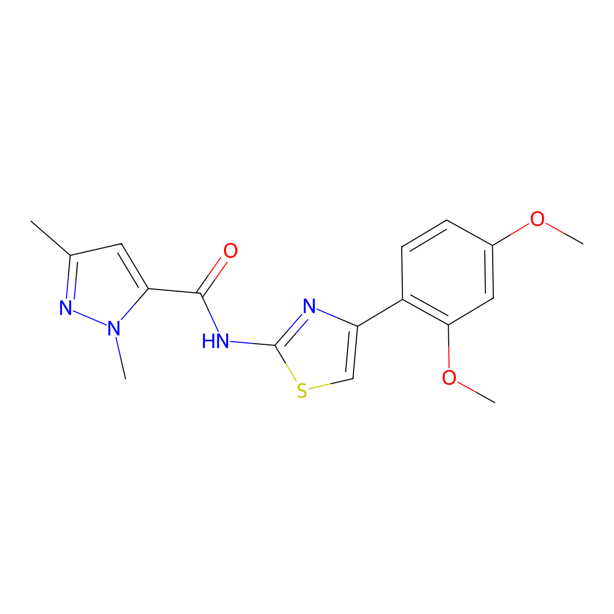 N-(4-(2,4-dimethoxyphenyl)thiazol-2-yl)-1,3-dimethyl-1H-pyrazole-5-carboxamide molecular structure, CAS 1013797-36-8
