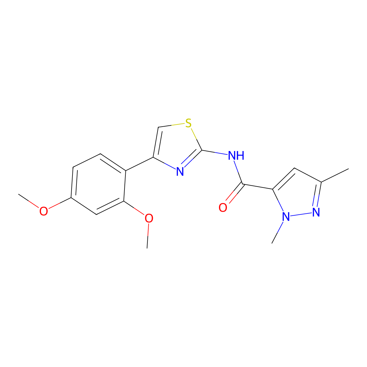 N-(4-(2,4-dimethoxyphenyl)thiazol-2-yl)-1,3-dimethyl-1H-pyrazole-5-carboxamide molecular structure, CAS 1013797-36-8