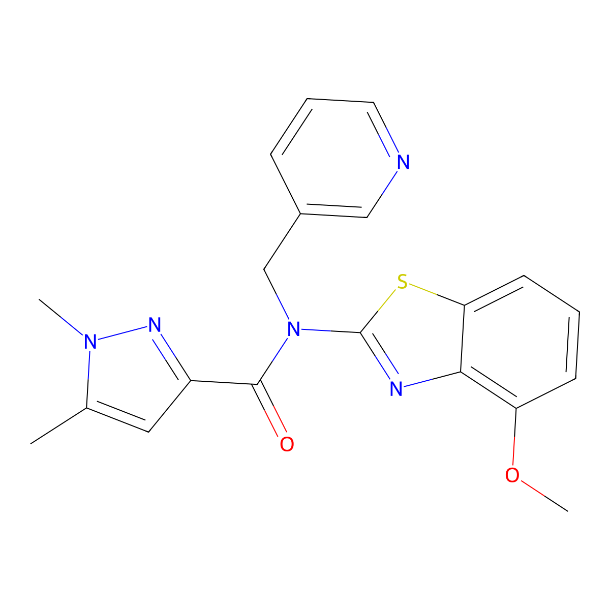 N-(4-methoxybenzo[d]thiazol-2-yl)-1,5-dimethyl-N-(pyridin-3-ylmethyl)-1H-pyrazole-3-carboxamide molecular structure, CAS 1013797-49-3