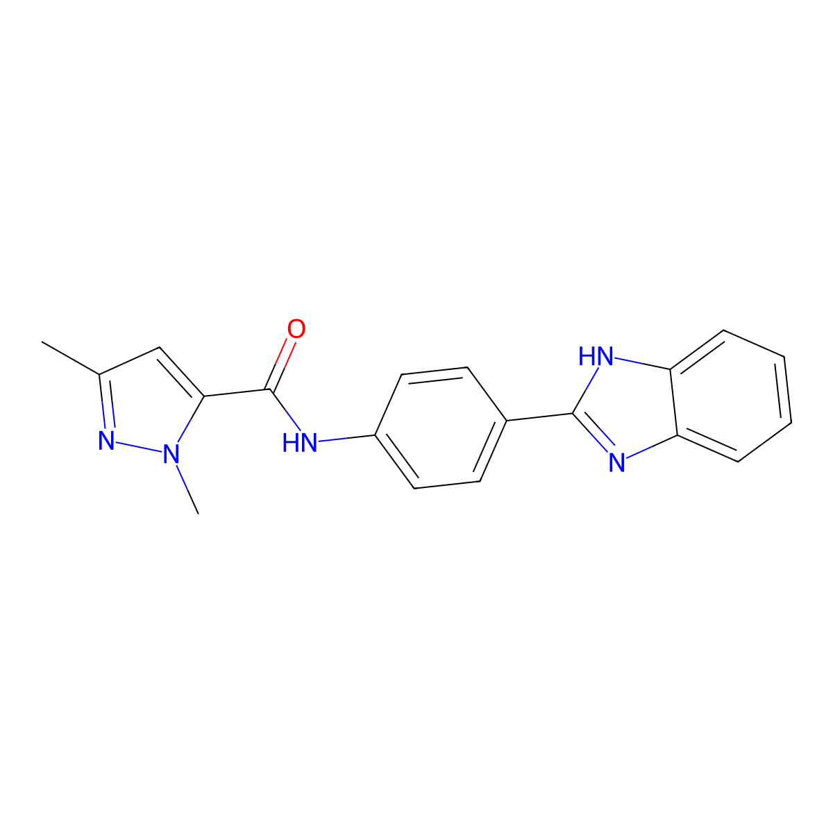 N-(4-(1H-benzo[d]imidazol-2-yl)phenyl)-1,3-dimethyl-1H-pyrazole-5-carboxamide molecular structure, CAS 1013797-56-2