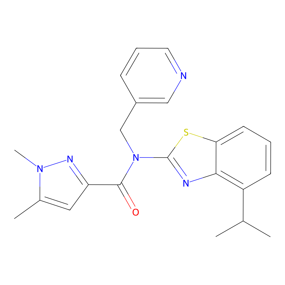 N-(4-isopropylbenzo[d]thiazol-2-yl)-1,5-dimethyl-N-(pyridin-3-ylmethyl)-1H-pyrazole-3-carboxamide molecular structure, CAS 1013797-61-9